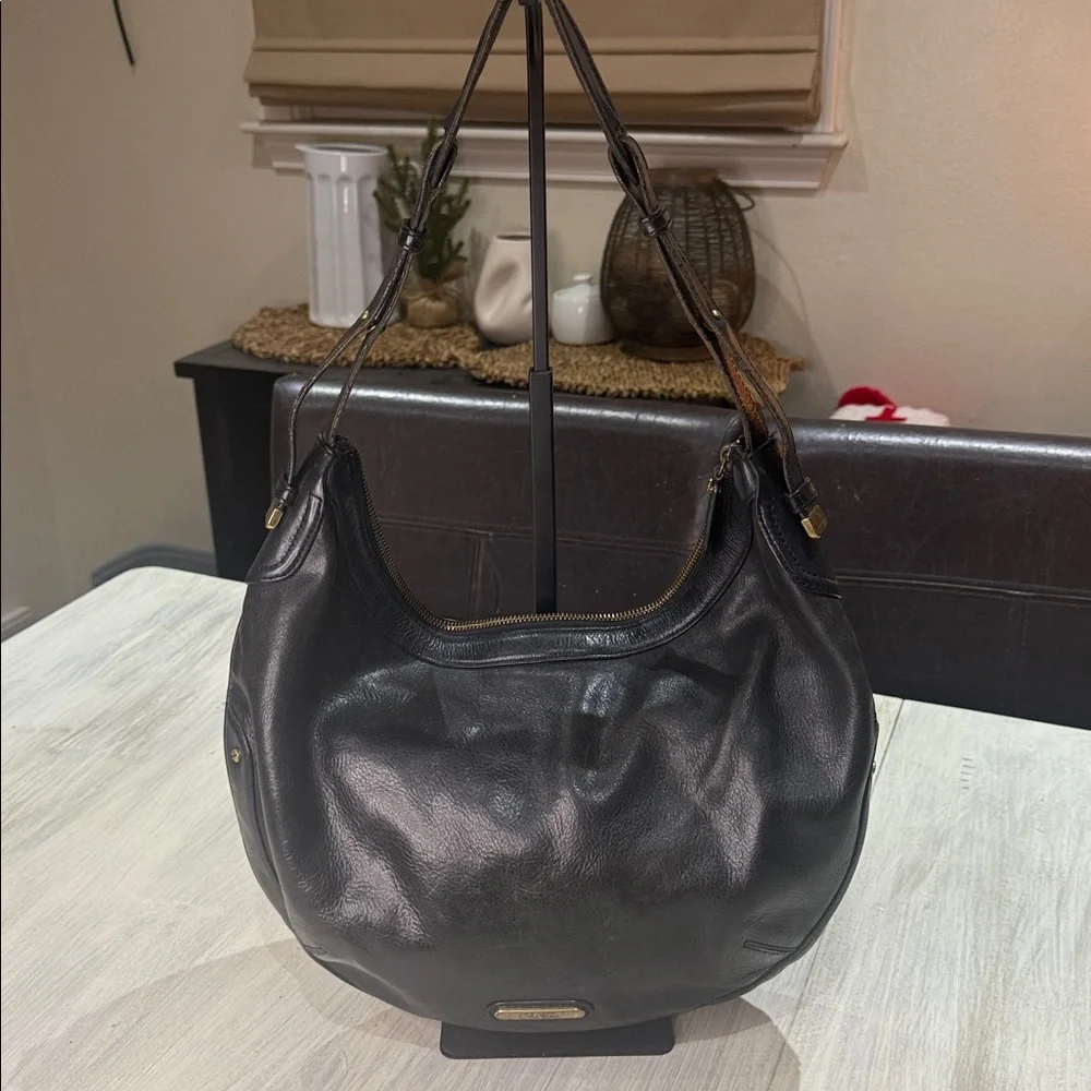 Vintage Cole Haan Black Leather Hobo Bag with Gold Detail